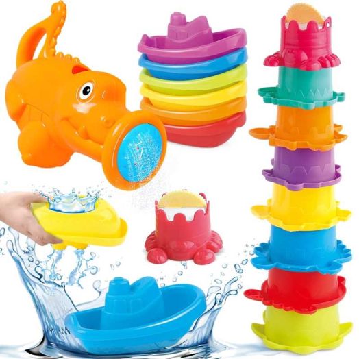 Baby Bath Toys for 6-12-18 Months Infant,15 PCS Kids Stacking Toys Outdoor Beach Pool Toy Water Toy for Toddler ,1 Year Old Boy Girl Gift