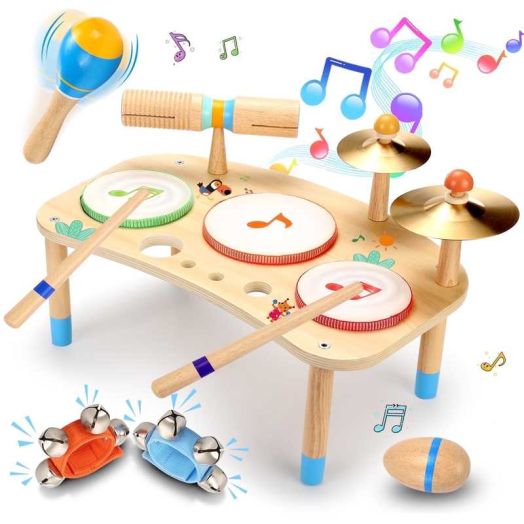 OATHX Kids Drum Set, Musical Instruments for Toddlers Learn Toys, Tiger Xylophone Wooden Music Toy