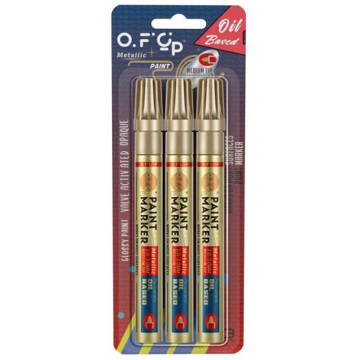 OFC-P Oil-Based Permanent Paint Marker Pen,Medium Tip,Gold,Pack of 3