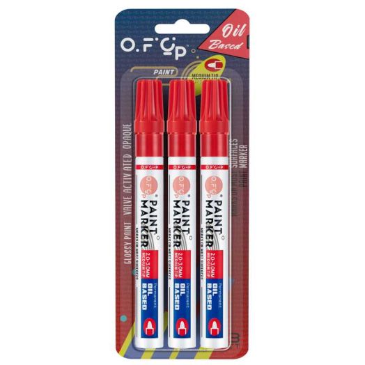 OFC-P Oil-Based Permanent Paint Marker Pen,Medium Tip,Red,Pack of 3