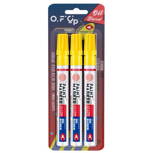 OFC-P Oil-Based Permanent Paint Marker Pen,Medium Tip,Yellow,Pack of 3