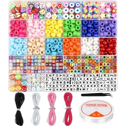 OFEFE Bracelet Making Kit, Beads for Bracelets Making Pony, Polymer Clay, Smile Face & Letter Beads for Jewelry Making, DIY Arts and Crafts Gifts Toys for Girls Beginner Experiencer