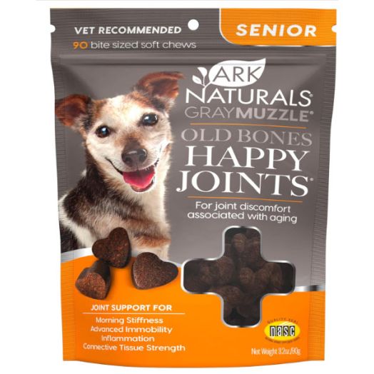 Ark Naturals Gray Muzzle Old Dogs! Happy Joints! Dog Chews, Vet Recommended for Senior Dogs, Alleviates Joint Discomfort and Supports Mobility with Glucosamine, Chondroitin and Turmeric, 90 ct