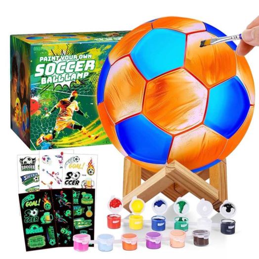 Soccer Ball Lamp Painting Kit, DIY 3D Soccer Night Light with Stickers & Wooden Stand, Arts & Crafts Kit for Kids, Christmas Birthday Toys Gift for Boys and Girls