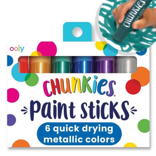 Ooly Chunkies 6 Metallic Paint Sticks, Mess Free Art Supplies for Toddlers