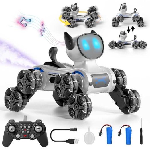 8WD Remote Control Car, 2.4Ghz Fast Stunt Robot Dog Toy, RC Robot Dog Toy for 6 7 8 9 10 11 12 Year Old Boys, Robot Dog RC Car with Sounds & Light & Smoke for Age 6-12 Boys Outdoor Toy