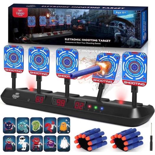 Electronic Shooting Targets, Nerf Target, 5 Electronic Shooting with Auto Reset, Digital Targets for Age 8 9 10 11 Kids to Shoot