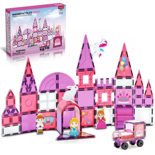 Magnetic Tiles, Princess 58PCS Magnetic Blocls, STEM Montessori Education Toy for Girls Boys, Magnetic Construcion Toys for Toddler 3-6 Year Old