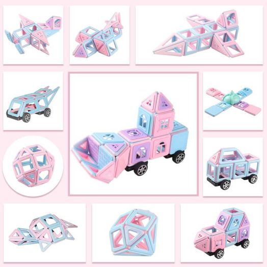 Oumilen 101 Pieces Castle Magnetic Blocks-3D Macaron Colors Development Building Blocks Toys