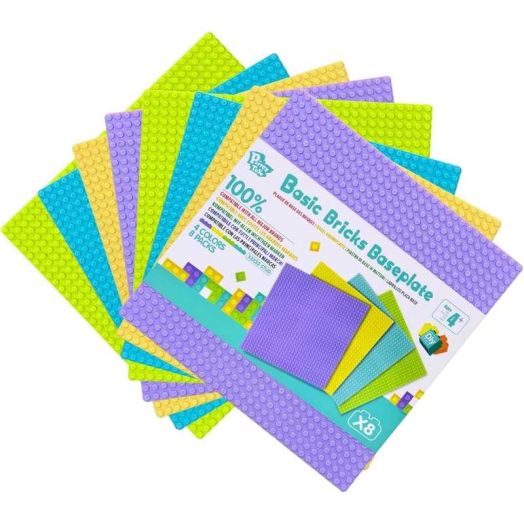 Pairez Toys 8 Pack 10"x10" Building Bricks Baseplates Compatible with Major Brands, STEM Building Toy for Kids 4+
