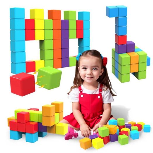 Pairez Toys Magnetic Building Blocks, 1.65 inch Large Magnetic Stacking Cubes for Toddlers, Sensory & Montessori Toys for Boys & Girls 1 2 3 Years Old 24 Pcs