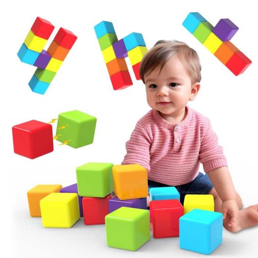 Pairez Toys Magnetic Building Blocks Large, 1.65 inch Magnetic Stacking Cubes for Toddlers, Sensory & Montessori Toys 12 Pcs