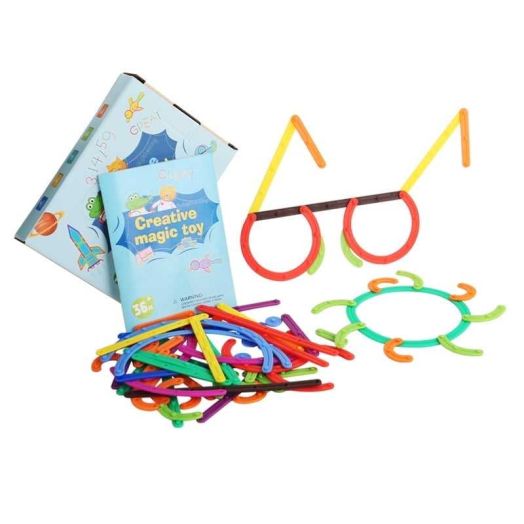81-piece Pattern Blocks Shape Puzzles Sticks & Rings Tangram STEM Brain Teaser Montessori Toys Gift for 3 4 5 Years Old Activity Kids Boy Girl