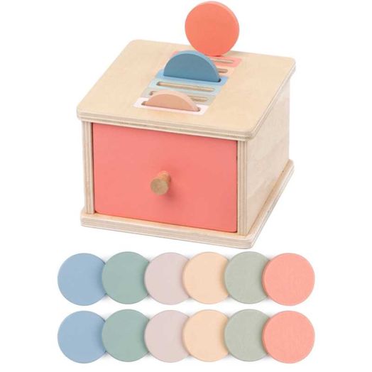 Montessori Toys for 1 2 3 4 5 Year Old - Wooden Object Permanence Box with Drawer Sensory Toys Shape Sorter Color Sorting Education for Baby Toddler Boy Girl Drop Busy Box (D-Coins)