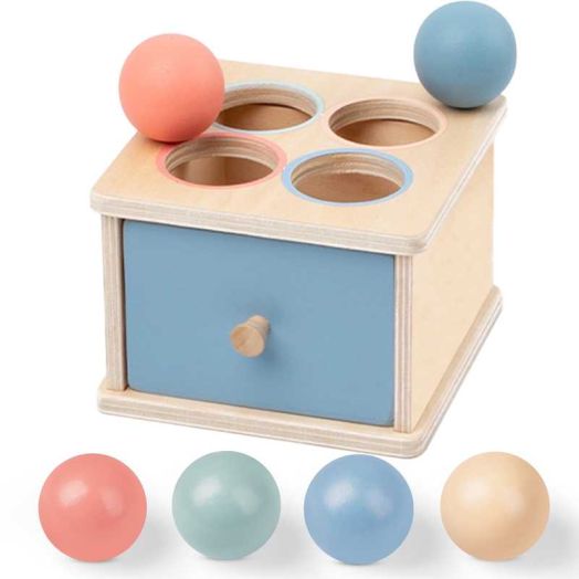 Montessori Toys for 1 2 3 4 5 Year Old - Wooden Object Permanence Box with Drawer Sensory Toys Shape Sorter Color Sorting Education for Baby Toddler Boy Girl Drop Busy Box (C-Balls)