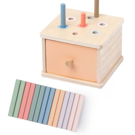 Montessori Toys for 2 3 4 5 Year Old - Wooden Object Permanence Box with Drawer Sensory Toys Shape Sorter Color Sorting Education for Baby Toddler Boy Girl Drop Busy Box (A-pegs)
