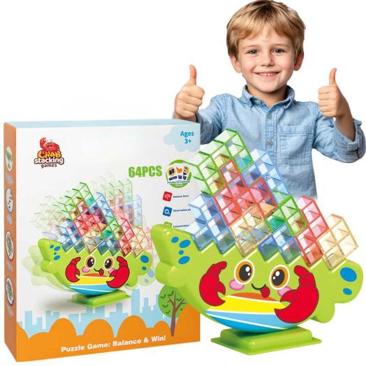 PBALPADL Crab Balance Stacking Game by Lktvy. 64PCS Ocean-Themed STEM Toy for Kids Ages 3+, Safe ABS Blocks with Challenge Cards, Fun Balance Game for Fine Motor Skills