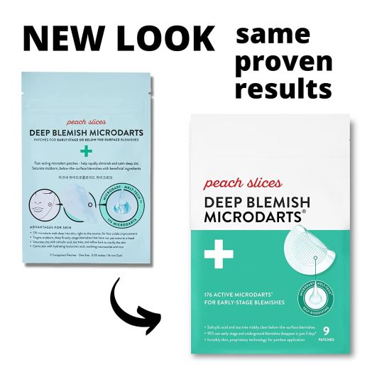 Peach Slices Deep Blemish Microdarts | Fast-Acting | Clear Acne Patch | Early Stage & Deep Pimples | Self-Dissolving | Infused with Salicylic Acid, Tea Tree, Niacinamide, & Cica | 9 Patches  (Packaging May Vary)