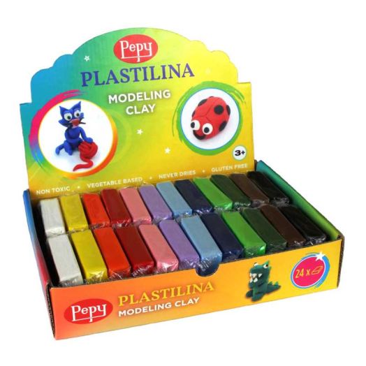 Pepy Plastilina Non-Drying Modeling Clay; Set of 24 Bars, 1.4 Ounce Each, Perfect for arts projects (Model, Sculpture, Molding) , 2.4 Lbs, Multicolor