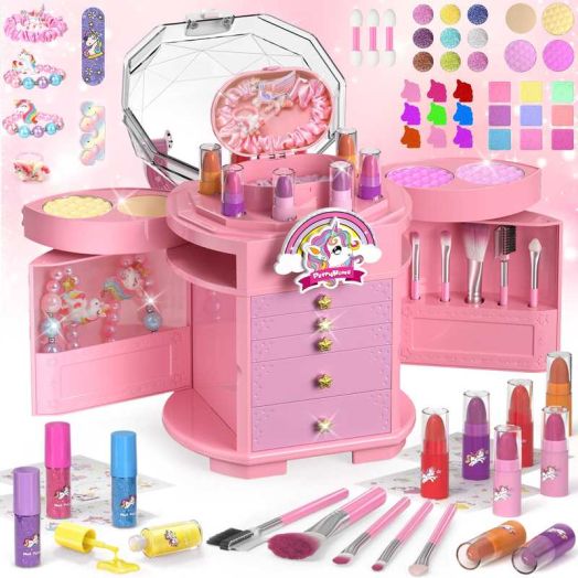 PERRYHOME Kids Makeup Kit for Girl Toys,Real Washable Unicorn Makeup Set Little Girl Makeup, Toddler Pretend Play Makeup Set Toys for Girls Age 3-12 Christmas Birthday Gifts (Pink)