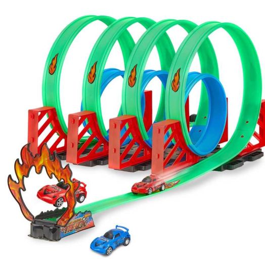 Anpro Car Race Track Set for Kids, 360° Loop Raceway Race Track Set with 2 Pull-Back Cars, Best Track Toys Gifts for 3+ Years Toddler Boys Girls, Green