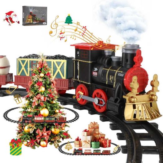 Anpro Electric Train Set for Kids, Train Track Toy with Smoke & Sound, Christmas Train Gift for Boy & Girl