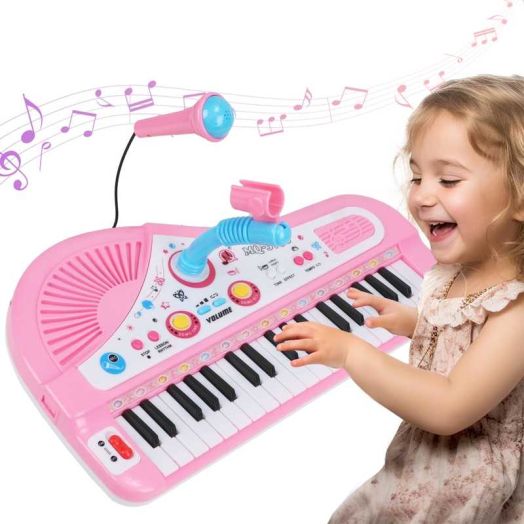 Petbank 37 Keys Piano Toys for Kids, Portable Electronic Musical Instrument with Microphone, Educational Musical Instrument Gift for Boys Girls Aged 3-8, Pink