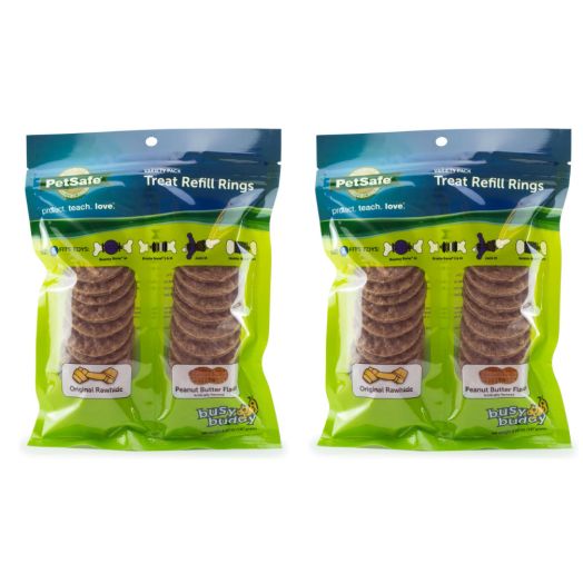 PetSafe Busy Buddy Refill Ring Dog Treats for select Busy Buddy Dog Toys 48 Pack, Peanut Butter Flavored Natural Rawhide, Size B