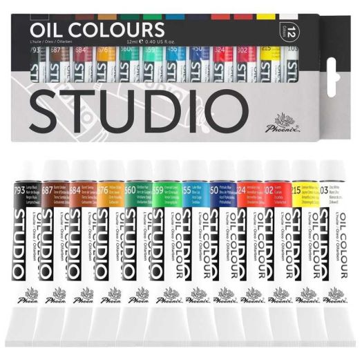 Phoenix 12x12ml Matte Oil Art Paints & Pigment Powders 12-Pack