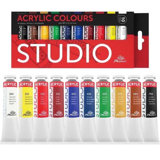 PHOENIX Acrylic Paint Set, 10x22ml Tubes, Non-Toxic Craft Paints for Canvas, Paper, Wood, Ceramic, Acrylic Painting Supplies for Adults, Beginners