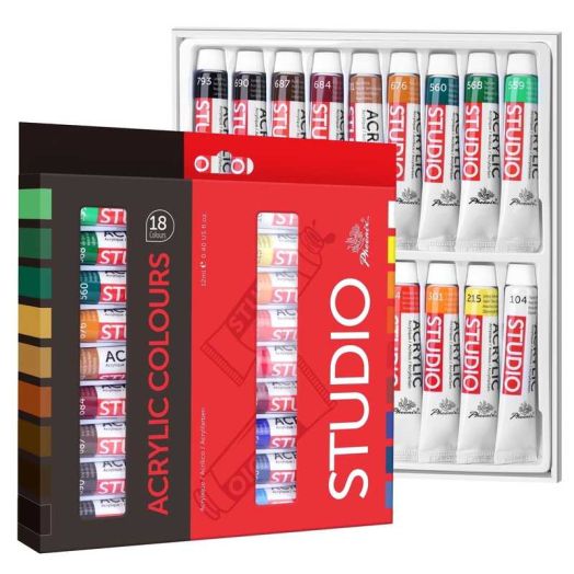 PHOENIX Acrylic Paint Set, 18x12ml Tubes, Non-Toxic Craft Paints for Canvas, Paper, Wood, Ceramic, Acrylic Painting Supplies for Adults, Beginners