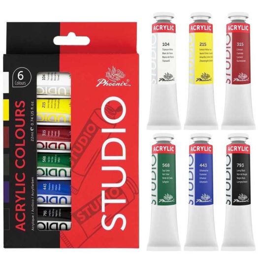 PHOENIX Acrylic Paint Set, 6x22ml Tubes, Non-Toxic Craft Paints for Canvas, Paper, Wood, Ceramic, Acrylic Painting Supplies for Adults, Beginners
