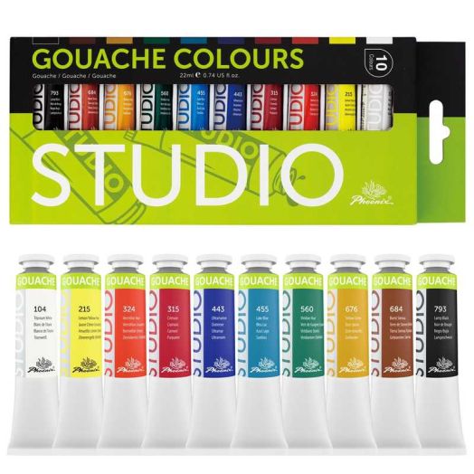 PHOENIX Gouache Paint Tubes - 10x22ml / 0.74 fl oz Non-Toxic Gouache Painting Supplies Art Paints Set for Adults, Beginners, Students