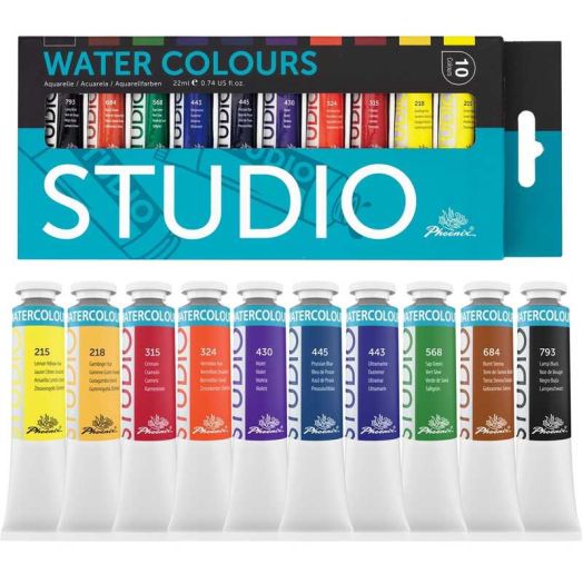 PHOENIX Watercolor Paint Tubes 10x22ml / 0.74 fl oz Non-Toxic Water Color Paint Adult Set, Watercolors Painting Supplies Art Paints for Beginners