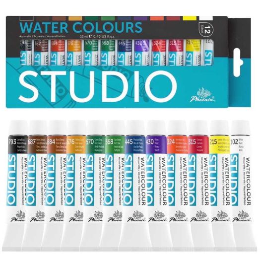 PHOENIX Watercolor Paint Tubes Set - 12x12ml / 0.4 fl oz Non-Toxic Water Color Adult Set, Watercolors Painting Supplies Art Paints for Beginners