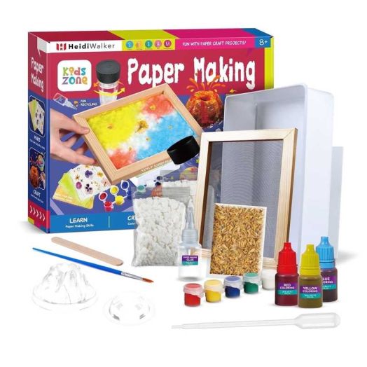 Piano Potato Paper Making Kit for Kids, STEAM Paper Craft Kit with Wooden Screen Frame, Dried Flowers & Volcano Planet Molds, DIY Handmade Paper Making Set with Paints Dyes, Educational Art & Science