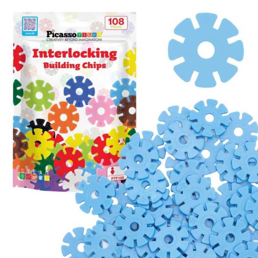 PicassoTiles 108PCS Light Blue Interlocking Disc Building Blocks Toy Set for Kids, STEM Construction & Creative Play