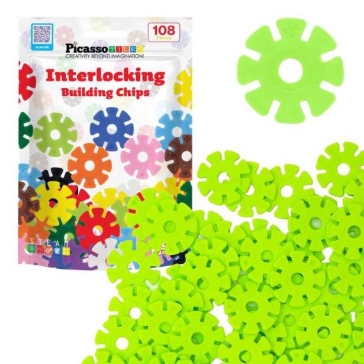 PicassoTiles 108PCS Light Green Interlocking Disc Building Blocks Toy Set for Kids, STEM Construction & Creative Play