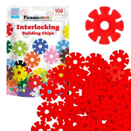 PicassoTiles 108PCS Red Interlocking Disc Building Blocks Toy Set for Kids, STEM Construction & Creative Play
