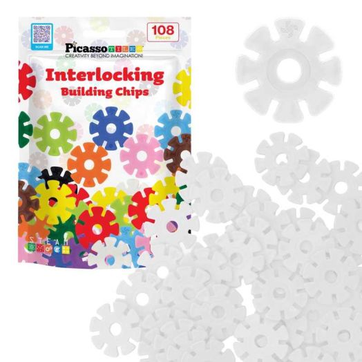 PicassoTiles 108PCS White Interlocking Disc Building Blocks Toy Set for Kids, STEM Construction & Creative Play