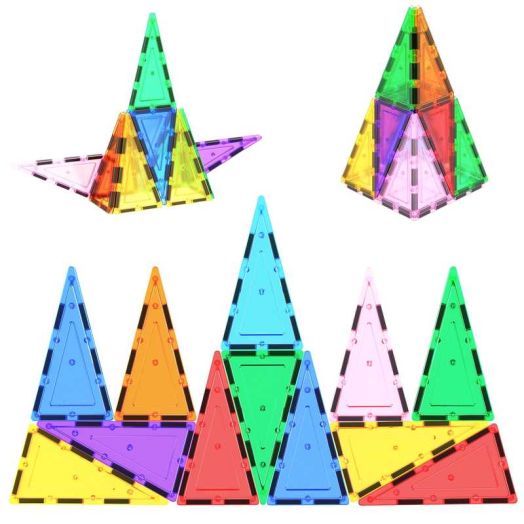 PicassoTiles 12PCS Magnetic Building Block Set, Isosceles Triangle Tiles, STEM Educational Construction Toy for Kids 3+, Brain Development Playboard