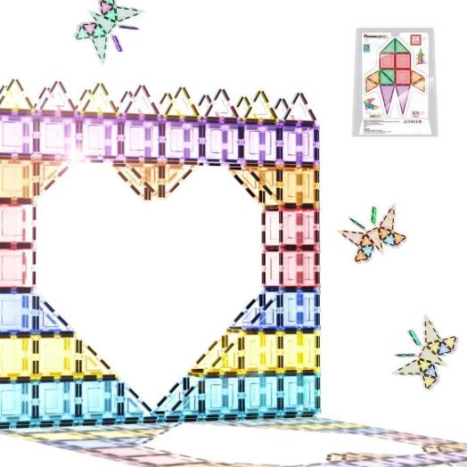 PicassoTiles 24PCS Magnetic Tile Building Block Set, Square & Triangle