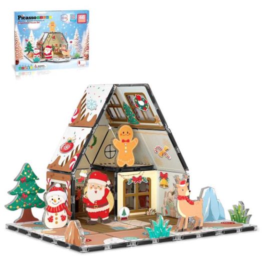 PicassoTiles Gingerbread House Magnetic Tiles for Kids, STEM Construction Building Blocks Educational Toy Set