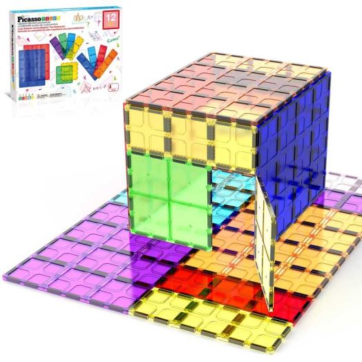 PicassoTiles Large Magnetic Tiles Building Blocks for Kids, 12PCS STEM Construction Educational Toy