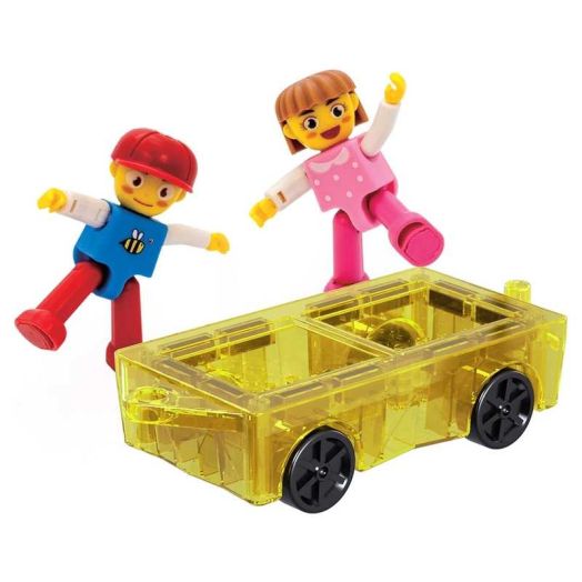PicassoTiles Magnetic Tiles Expansion Car Truck and Figures Playset, 3PCS STEM Toy