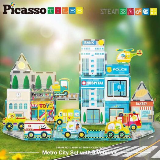 PicassoTiles Metro City Theme Magnetic Tiles 50PCS