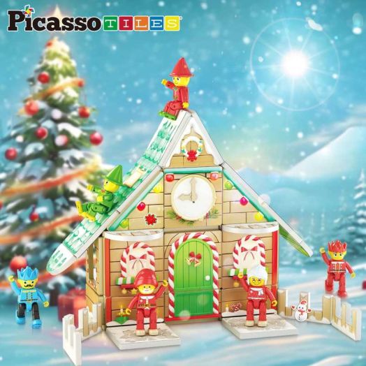 PicassoTiles Magnetic Tiles for Kids - Christmas House Theme 50PCS STEM Building Blocks Educational Toy