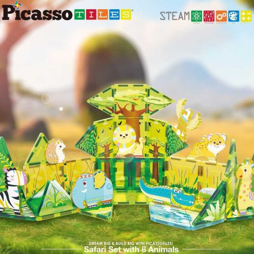 PicassoTiles Safari Theme Mini Diamond Series Magnetic Tiles 46PCS