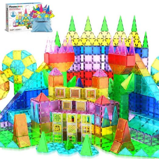 PicassoTiles Magnetic Tiles for Kids with Tote Bag, 101PCS STEM Construction Building Blocks Educational Toy Set