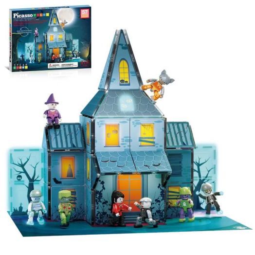 PicassoTiles Magnetic Tiles - Haunted Horror House 57PCS STEM Construction Building Blocks Educational Toy